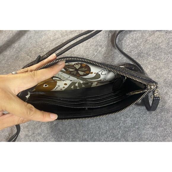 Brighton Purse Medium Black Faux Snack Skin Medium Shoulder Purse Clutch - Picture 6 of 13